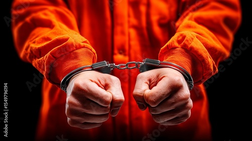 Person in orange prison jumpsuit with hands cuffed in front, symbolizing detention or arrest