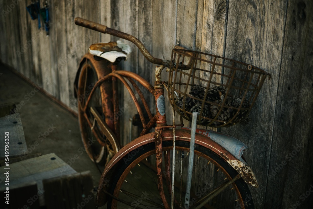 Fototapeta premium Rustic Vintage Bicycle with Pine Cones