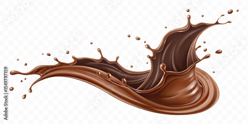 realistic 3d  smooth liquid light chocolate splash in wave style isolated on transparent background	
