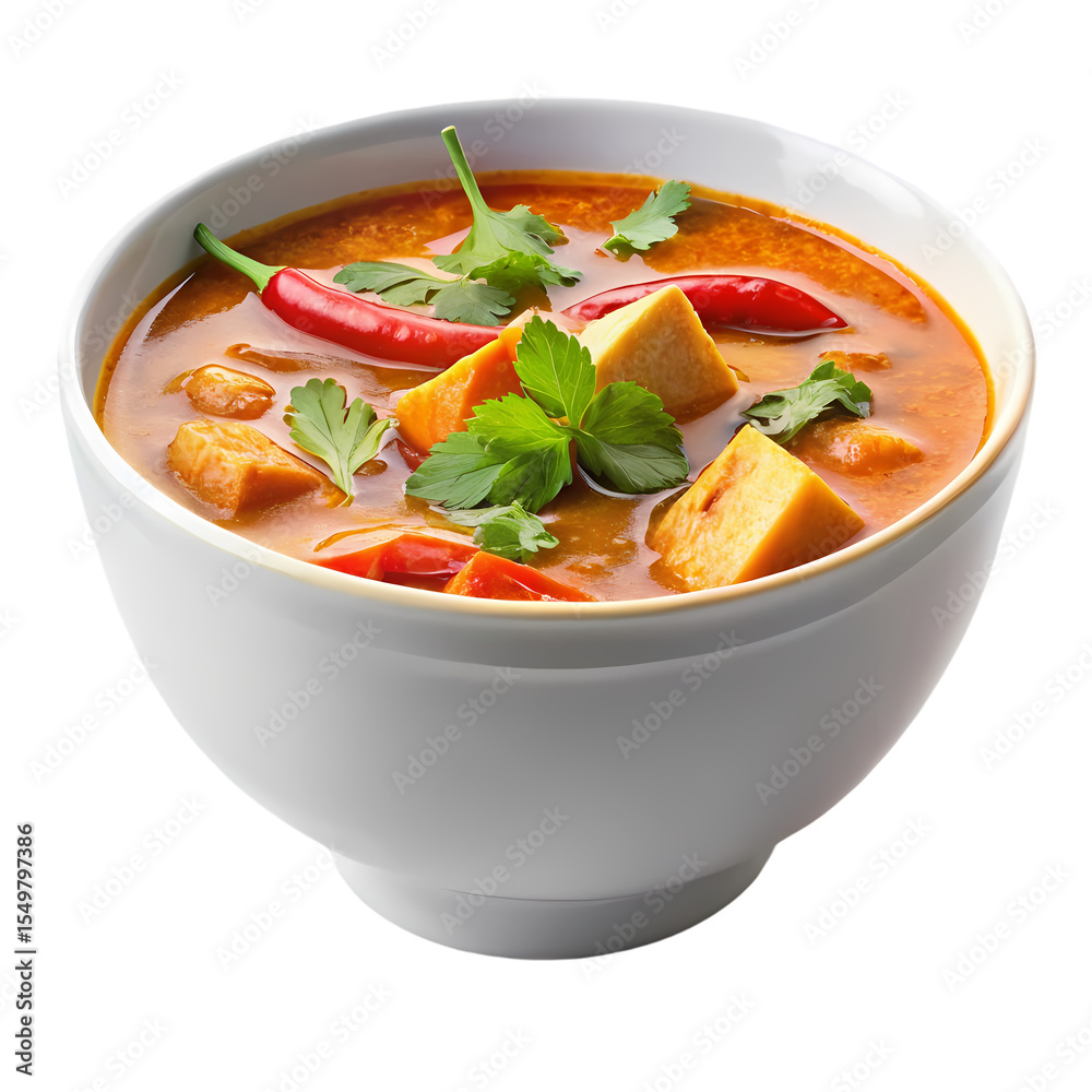 Aromatic Red Curry Vibrant Spices and Tender Tofu in a Creamy Coconut Broth isolated on transparent bacckground Aromatic Red Curry Vibrant Spices and Tender Tofu in a Creamy Coconut Broth isolated on transparent bacckground