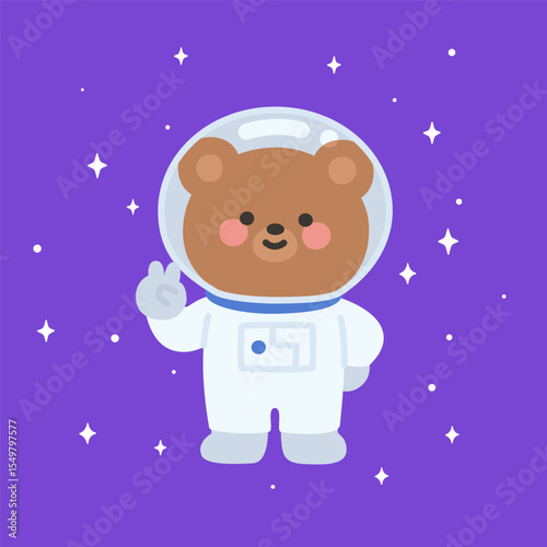 Smiling Flat Bear Astronaut Giving Thumbs Up in Starry Purple Space