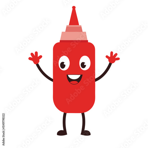 funny tomato sauce bottle with a face, hands, and legs icon isolated on white background