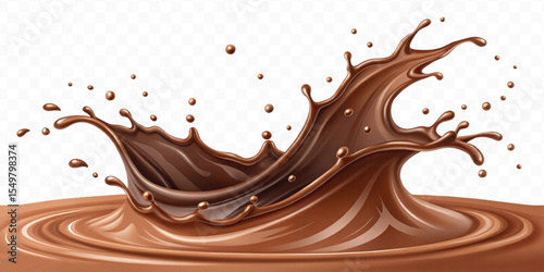 realistic 3d  smooth liquid light chocolate splash in wave style isolated on transparent background	

