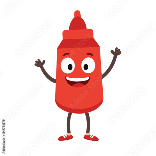 cheerful cartoon ketchup tomato sauce bottle character icon isolated on white background