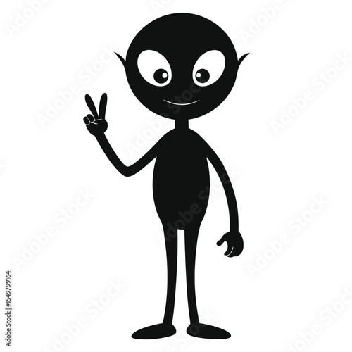 funny alien showing victory sign silhouette icon isolated on white background