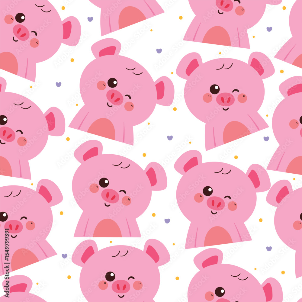 Fototapeta premium cute hand drawing cartoon pigs seamless pattern. cute animal pattern in white background for gift warp paper and wallpaper