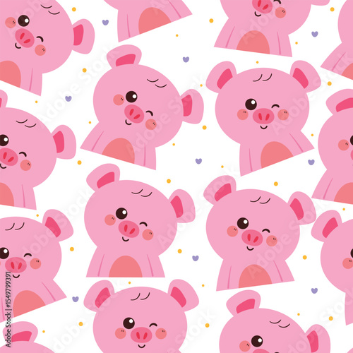 cute hand drawing cartoon pigs seamless pattern. cute animal pattern in white background for gift warp paper and wallpaper