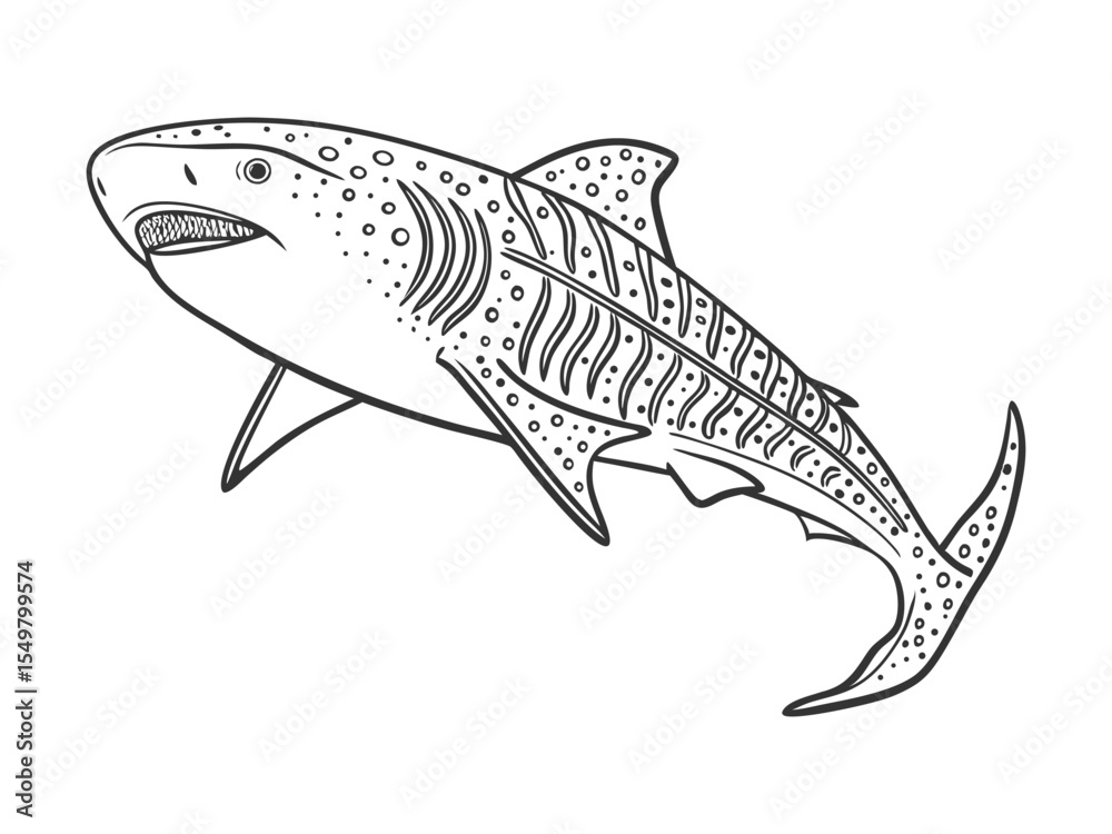 Fototapeta premium Vector hand-drawn sketch doodle outlines whale shark isolated on a white background