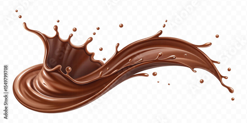 realistic 3d  smooth liquid light chocolate splash in wave style isolated on transparent background	
