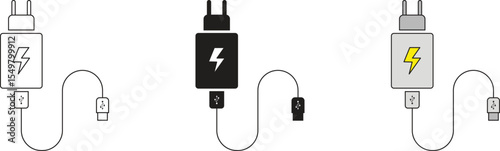 Phone Charger and USB Cable Sign and Symbol for Charging Station. Charger, cable icon. Vector illustration