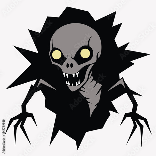 terrifying skeletal alien creature horror icon isolated on white background