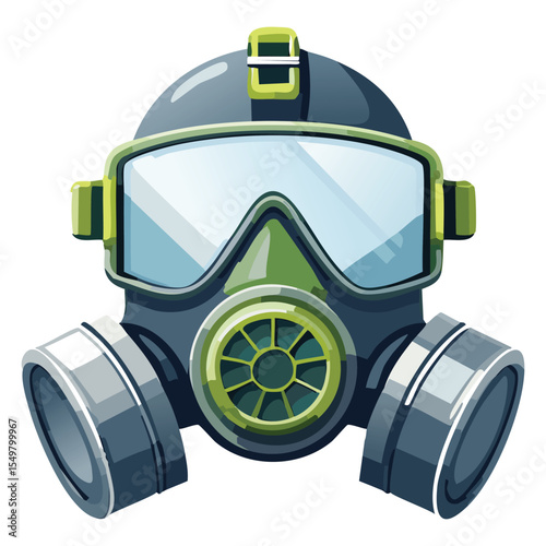 Futuristic Gas Mask Illustration in Flat Vector for Warfare and Security

