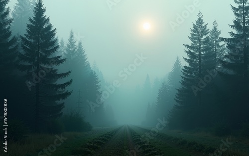 Beautiful Dark forest and evergreen theme isolated on transparent background. High quality