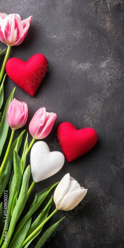 Elegant Arrangement of Pink and Red Tulips with Heart Shapes