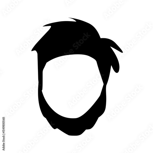 Illustration of men's hairstyles and beards. Flat design illustration of hair models. Illustration of men's hair and beard silhouettes