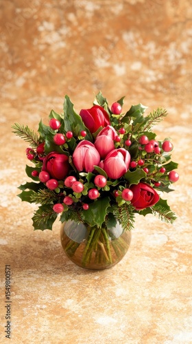 Elegant Floral Arrangement with Red and Pink Flowers in Vase