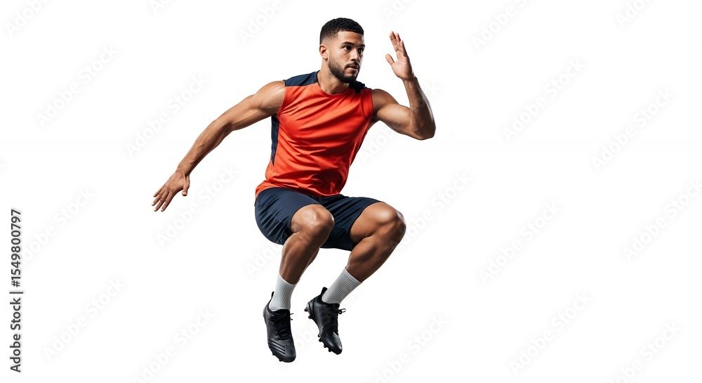 Fototapeta premium Athlete Jumping High in Motion on White Background