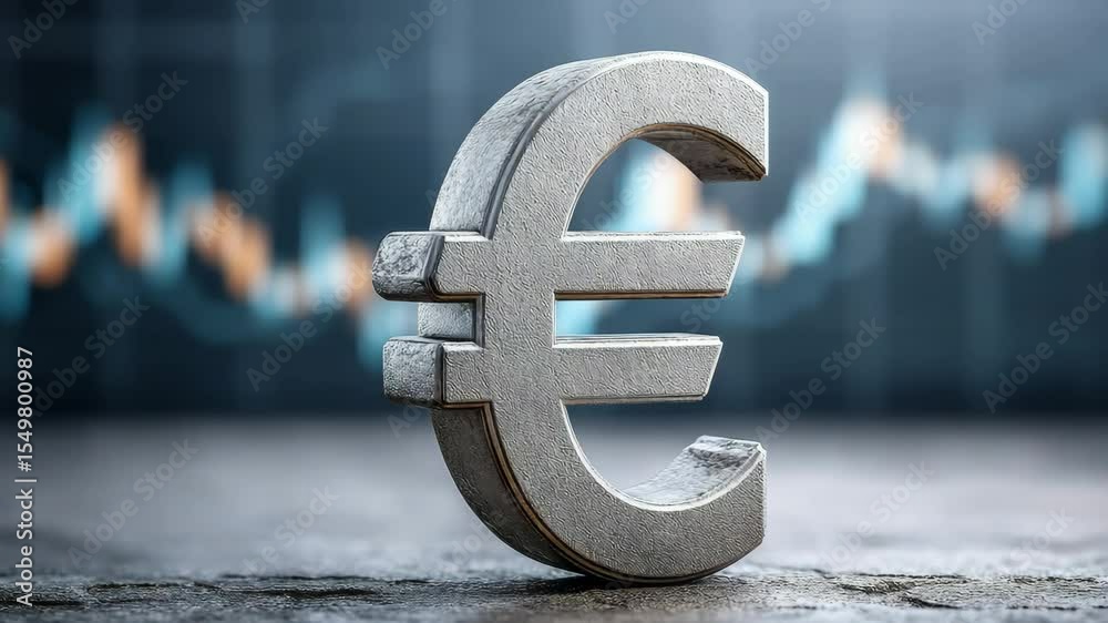 Silver euro symbol with financial graph in background highlighting currency trends