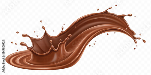 realistic 3d  smooth liquid light chocolate splash in wave style isolated on transparent background	
