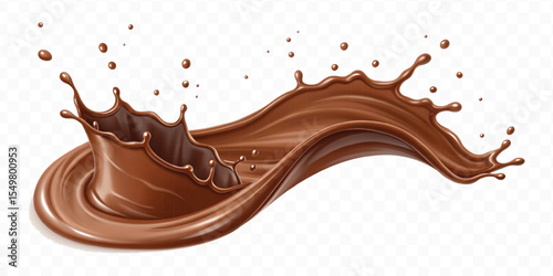realistic 3d  smooth liquid light chocolate splash in wave style isolated on transparent background	

