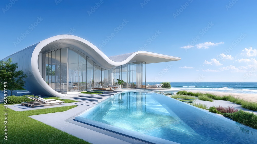 Fototapeta premium Modern Coastal Architectural Design with Infinity Pool