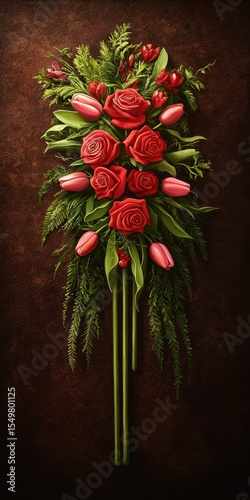 Elegant Floral Arrangement with Red Roses and Pink Tulips Display