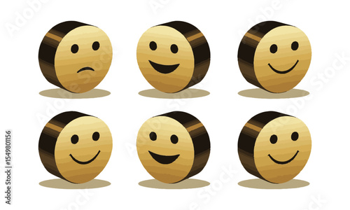 Modern vector illustration featuring a playful and minimalist composition of smiley faces, easily editable.