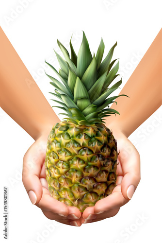 juicy ripe pineapple in your hands to offer treats on a transparent background