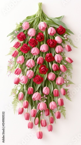 Colorful Floral Arrangement of Roses and Tulips on a White Background