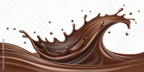 realistic 3d  smooth liquid light chocolate splash in wave style isolated on transparent background	
