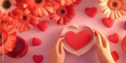 Romantic Heart Shape Arrangement with Hands and Flowers