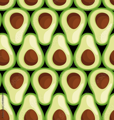 seamless pattern of juicy green avocado cut with seeds  on a black  background