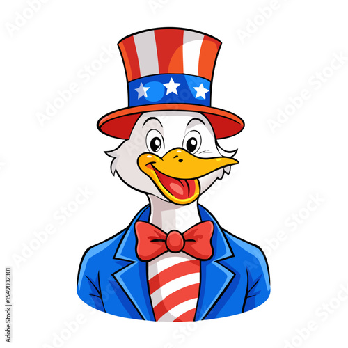 Cartoon Duck Dressed as Uncle Sam in an American Flag Design Hat