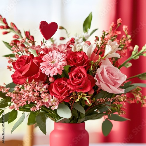 Beautiful Floral Arrangement in Vibrant Red and Pink Colors