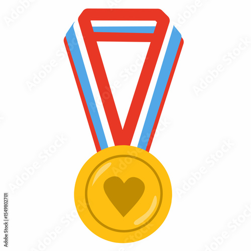 Gold medal with heart shape and red-white-blue ribbon. Great for achievements, sports competitions, or rewards graphics in educational or athletic designs.
