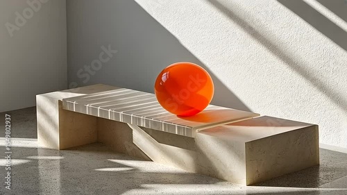 Sculptural Bench with Orange Sphere