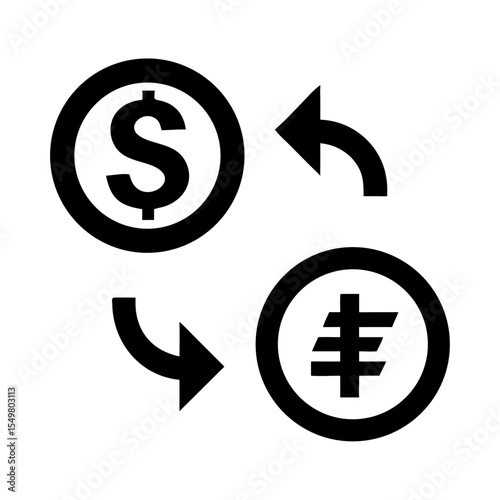 Currency Exchange Icon Dollar to Franc Symbol | Money Transfer Vector Graphic | Financial Transaction Silhouette PNG for Banking & Forex Use