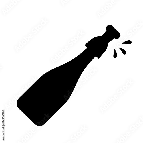 Champagne Bottle Icon Vector | Celebration Drink Pop Silhouette | Sparkling Wine Clipart | Party Beverage Splash Outline | Festive Alcohol Symbol Art