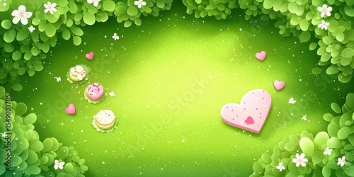Sweet Treats and Heart Shapes in a Lush Green Background