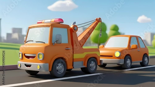 Wallpaper Mural Cartoon tow truck animation with colorful animated city background Torontodigital.ca