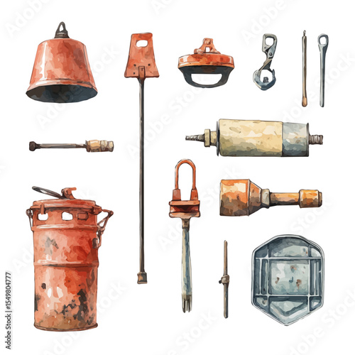 Cementing Tools, watercolor clipart vector, isolated on a white background.