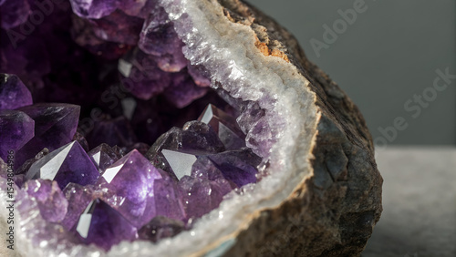 Vivid purple amethyst geode with natural crystal formation