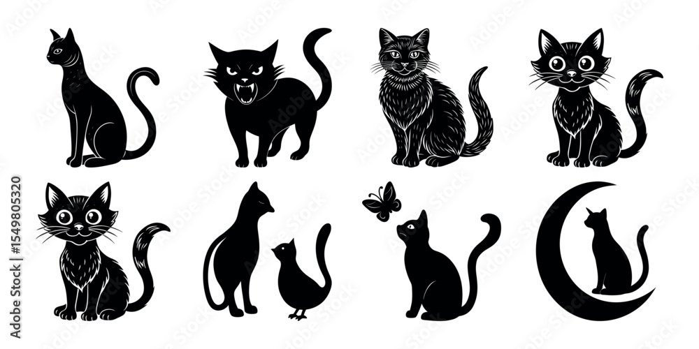 Fototapeta premium set of black cats