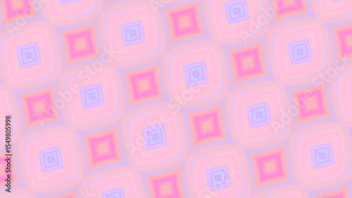 Geometric pattern of square and rhombus shapes in fade orange, pink, pale violet, lilac, light blue, soft purple colors. Groovy abstract background. Birthday decoration. Vintage 70s retro design grid
