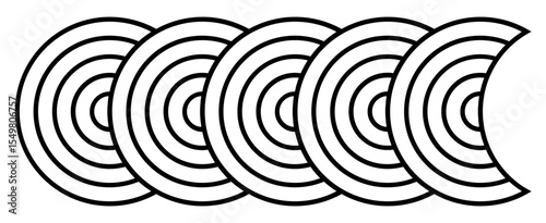 Repetitive border made with concentric circular motifs aligned to form a rhythmic pattern.