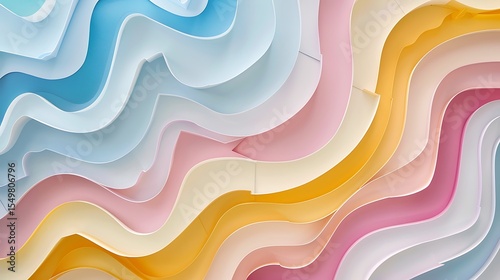 Abstract pastel paper layers create a wavy pattern