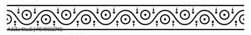 Continuous border pattern composed of circular shapes and undulating wave elements.