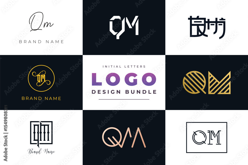 Fototapeta premium Initial letters QM Logo Design Bundle
