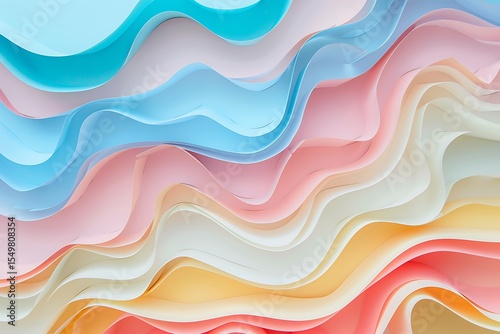 Abstract pastel paper layers create a wavy texture