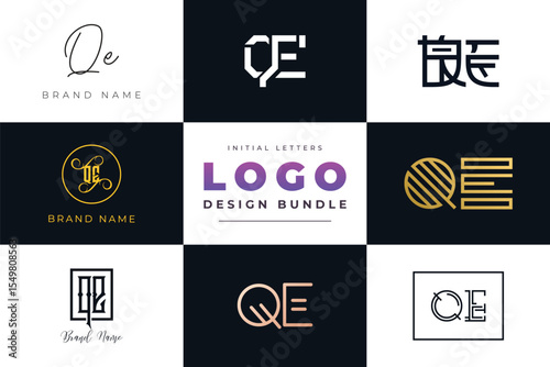 Initial letters QE Logo Design Bundle